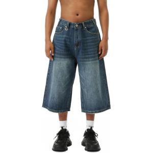 EMMIOL Baggy Jean Shorts Men, Y2k Jorts Cargo Ripped Elastic Waist, Mens Denim Shorts Comfy Casual Streetwear Summer(Blue-d)