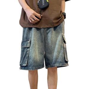 EMMIOL Baggy Jean Shorts Men, Y2k Jorts Cargo Ripped Elastic Waist, Mens Denim Shorts Comfy Casual Streetwear Summer(Vintage Blue-2)