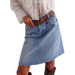 EMMIOL Women’s Denim Skirt Mid/High Waist Knee Length A Line Stretchy Summer Casual Jean Skirts(Blue)