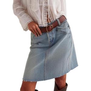 EMMIOL Women’s Denim Skirt Mid/High Waist Knee Length A Line Stretchy Summer Casual Jean Skirts(Vintage Blue)