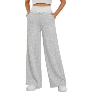 EMMIOL Wide Leg Sweatpants for Women Baggy High Waisted Lace Trim Trendy Yoga Pants Casual Daily Lounge Pants(Gray)