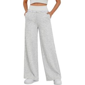 EMMIOL Wide Leg Sweatpants for Women Baggy High Waisted Lace Trim Trendy Yoga Pants Casual Daily Lounge Pants(Light Gray)