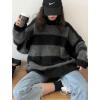 EMMIOL Women’s Oversized Striped Sweaters 2026 Spring Trendy Long Sleeve Knit Outfits Crewneck Fashion Pullover Tops(Black Stripe)