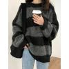 EMMIOL Women’s Oversized Striped Sweaters 2026 Spring Trendy Long Sleeve Knit Outfits Crewneck Fashion Pullover Tops(Black Stripe)