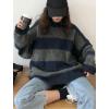 EMMIOL Women’s Oversized Striped Sweaters 2026 Spring Trendy Long Sleeve Knit Outfits Crewneck Fashion Pullover Tops(Blue Stripe)