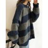 EMMIOL Women’s Oversized Striped Sweaters 2026 Spring Trendy Long Sleeve Knit Outfits Crewneck Fashion Pullover Tops(Blue Stripe)