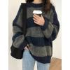 EMMIOL Women’s Oversized Striped Sweaters 2026 Spring Trendy Long Sleeve Knit Outfits Crewneck Fashion Pullover Tops(Blue Stripe)