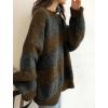 EMMIOL Women’s Oversized Striped Sweaters 2026 Spring Trendy Long Sleeve Knit Outfits Crewneck Fashion Pullover Tops(Brown Stripe)