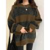 EMMIOL Women’s Oversized Striped Sweaters 2026 Spring Trendy Long Sleeve Knit Outfits Crewneck Fashion Pullover Tops(Brown Stripe)
