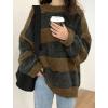 EMMIOL Women’s Oversized Striped Sweaters 2026 Spring Trendy Long Sleeve Knit Outfits Crewneck Fashion Pullover Tops(Brown Stripe)