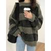 EMMIOL Women’s Oversized Striped Sweaters 2026 Spring Trendy Long Sleeve Knit Outfits Crewneck Fashion Pullover Tops(Grayish Green Stripe)