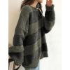 EMMIOL Women’s Oversized Striped Sweaters 2026 Spring Trendy Long Sleeve Knit Outfits Crewneck Fashion Pullover Tops(Grayish Green Stripe)