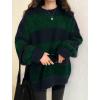EMMIOL Women’s Oversized Striped Sweaters 2026 Spring Trendy Long Sleeve Knit Outfits Crewneck Fashion Pullover Tops(Green Stripe)