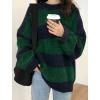 EMMIOL Women’s Oversized Striped Sweaters 2026 Spring Trendy Long Sleeve Knit Outfits Crewneck Fashion Pullover Tops(Green Stripe)