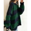 EMMIOL Women’s Oversized Striped Sweaters 2026 Spring Trendy Long Sleeve Knit Outfits Crewneck Fashion Pullover Tops(Green Stripe)