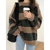 EMMIOL Women’s Oversized Striped Sweaters 2026 Spring Trendy Long Sleeve Knit Outfits Crewneck Fashion Pullover Tops(Light Khaki Stripe)