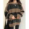 EMMIOL Women’s Oversized Striped Sweaters 2026 Spring Trendy Long Sleeve Knit Outfits Crewneck Fashion Pullover Tops(Light Khaki Stripe)