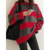 EMMIOL Women’s Oversized Striped Sweaters 2026 Spring Trendy Long Sleeve Knit Outfits Crewneck Fashion Pullover Tops(Red Stripe)