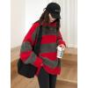 EMMIOL Women’s Oversized Striped Sweaters 2026 Spring Trendy Long Sleeve Knit Outfits Crewneck Fashion Pullover Tops(Red Stripe)
