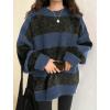 EMMIOL Women’s Oversized Striped Sweaters 2026 Spring Trendy Long Sleeve Knit Outfits Crewneck Fashion Pullover Tops(Royal Blue Stripe)