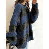 EMMIOL Women’s Oversized Striped Sweaters 2026 Spring Trendy Long Sleeve Knit Outfits Crewneck Fashion Pullover Tops(Royal Blue Stripe)