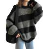 EMMIOL Women’s Oversized Striped Sweaters 2026 Spring Trendy Long Sleeve Knit Outfits Crewneck Fashion Pullover Tops(Black Stripe)