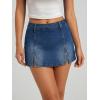 EMMIOL Denim Mini Skirt for Women – Mid-Low Waisted Stretch Side Zipper Skort Y2k Casual Jean Skirts with Shorts Underneath(Dark Blue)