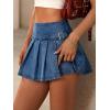 EMMIOL Denim Mini Skirt for Women – Mid-Low Waisted Stretch Side Zipper Skort Y2k Casual Jean Skirts with Shorts Underneath(Dark Blue-055)
