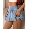 EMMIOL Denim Mini Skirt for Women – Mid-Low Waisted Stretch Side Zipper Skort Y2k Casual Jean Skirts with Shorts Underneath(Light Blue-055)