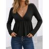 EMMIOL Long Sleeve V Neck Shirts for Women Top Lace Trim Basic Sexy Tee Fashion Casual Stretchy Blouses(Black)