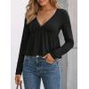 EMMIOL Long Sleeve V Neck Shirts for Women Top Lace Trim Basic Sexy Tee Fashion Casual Stretchy Blouses(Black)