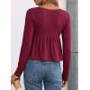 EMMIOL Long Sleeve V Neck Shirts for Women Top Lace Trim Basic Sexy Tee Fashion Casual Stretchy Blouses(Red)