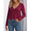 EMMIOL Long Sleeve V Neck Shirts for Women Top Lace Trim Basic Sexy Tee Fashion Casual Stretchy Blouses(Red)