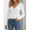 EMMIOL Long Sleeve V Neck Shirts for Women Top Lace Trim Basic Sexy Tee Fashion Casual Stretchy Blouses(White)