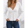 EMMIOL Long Sleeve V Neck Shirts for Women Top Lace Trim Basic Sexy Tee Fashion Casual Stretchy Blouses(White)