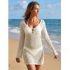 EMMIOL Women Swimsuit Cover Up Knit Beach Sexy Dress V Neck Long Sleeve Loose for Summer Bikini Swimwear Vacation Clothes(Apricot)
