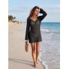 EMMIOL Women Swimsuit Cover Up Knit Beach Sexy Dress V Neck Long Sleeve Loose for Summer Bikini Swimwear Vacation Clothes(Black)