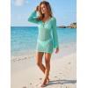 EMMIOL Women Swimsuit Cover Up Knit Beach Sexy Dress V Neck Long Sleeve Loose for Summer Bikini Swimwear Vacation Clothes(Green)