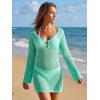 EMMIOL Women Swimsuit Cover Up Knit Beach Sexy Dress V Neck Long Sleeve Loose for Summer Bikini Swimwear Vacation Clothes(Green)