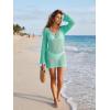EMMIOL Women Swimsuit Cover Up Knit Beach Sexy Dress V Neck Long Sleeve Loose for Summer Bikini Swimwear Vacation Clothes(Green)