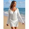 EMMIOL Women Swimsuit Cover Up Knit Beach Sexy Dress V Neck Long Sleeve Loose for Summer Bikini Swimwear Vacation Clothes(White)