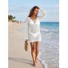 EMMIOL Women Swimsuit Cover Up Knit Beach Sexy Dress V Neck Long Sleeve Loose for Summer Bikini Swimwear Vacation Clothes(White)