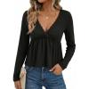 EMMIOL Long Sleeve V Neck Shirts for Women Top Lace Trim Basic Sexy Tee Fashion Casual Stretchy Blouses(Black)