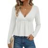 EMMIOL Long Sleeve V Neck Shirts for Women Top Lace Trim Basic Sexy Tee Fashion Casual Stretchy Blouses(White)