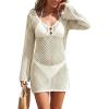 EMMIOL Women Swimsuit Cover Up Knit Beach Sexy Dress V Neck Long Sleeve Loose for Summer Bikini Swimwear Vacation Clothes(Apricot)