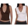 Women Deep V Neck Tops Sexy Polka Dots Sleeveless Crop Top Stretchy Going Out Tank Top Summer Clothes