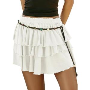 EMMIOL Flowy Skorts Skirt for Women Ruffle Hem High Waisted 2026 Summer Shorts Mini Skirts(White)