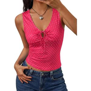 EMMMIOL Sleeveless Tank Top for Women – Sexy Babydoll Tie Up Crop Tops Y2K Cute Stretchy Going Out Clothes Summer Outfits(Red-086)
