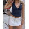 Women Deep V Neck Tops Sexy Sleeveless Crop Top Stretchy Trendy Going Out Tank Top Cute Summer Clothes(Blue-polka Dots)