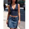 Women Deep V Neck Tops Sexy Sleeveless Crop Top Stretchy Trendy Going Out Tank Top Cute Summer Clothes(Blue-polka Dots)